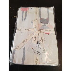 New NWT Natemia 100% Organic Percale Cotton Fitted Crib Sheet Ballerina Rabbit